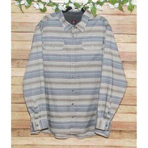 Swiss Tech Mens Brown Stripe Casual Button Up Shirt Size 3XL Long Sleeve Stretch